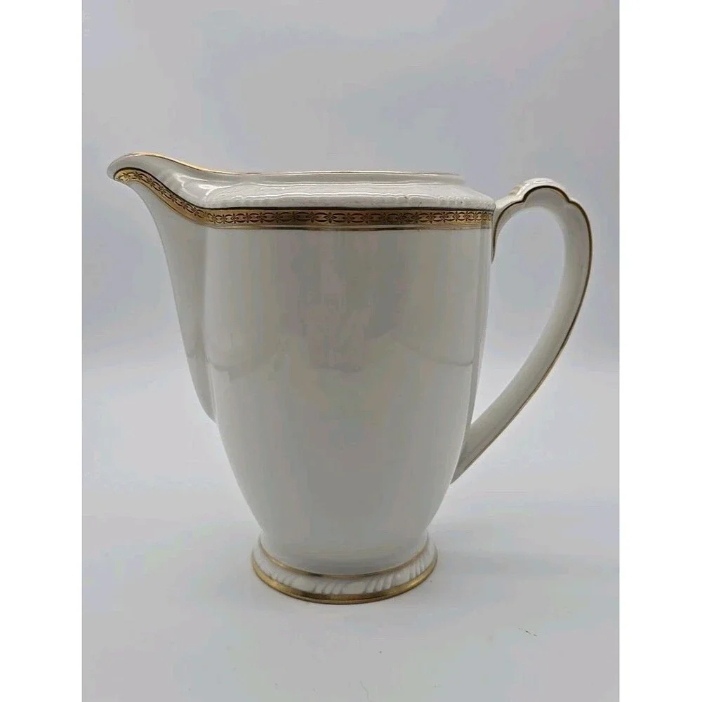 Rorstrand Sweden Porcelain Pitcher Fine China White & Gold Trim 6.5